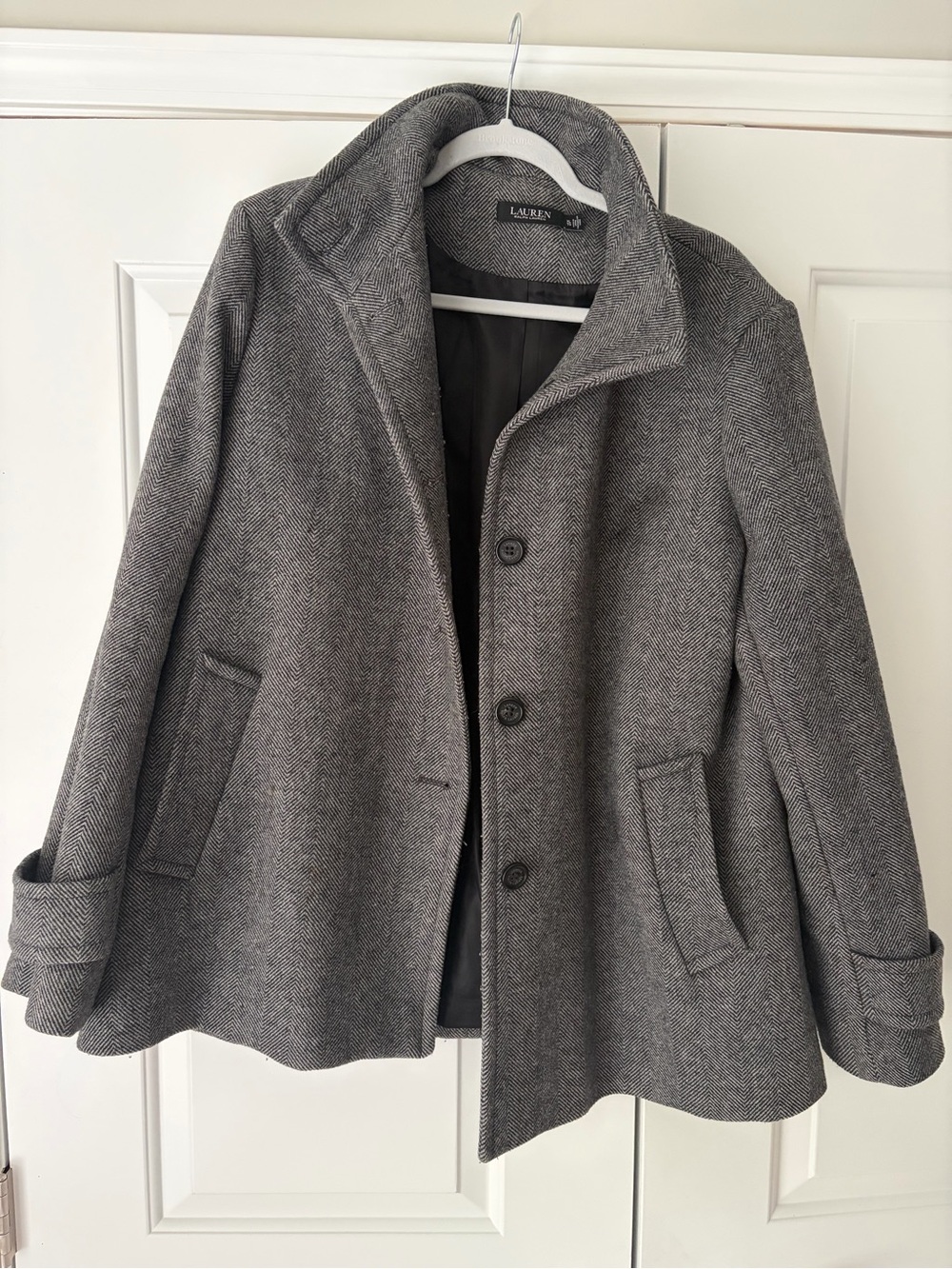 LAUREN Ralph Lauren Gray Herringbone Wool Blend Jacket